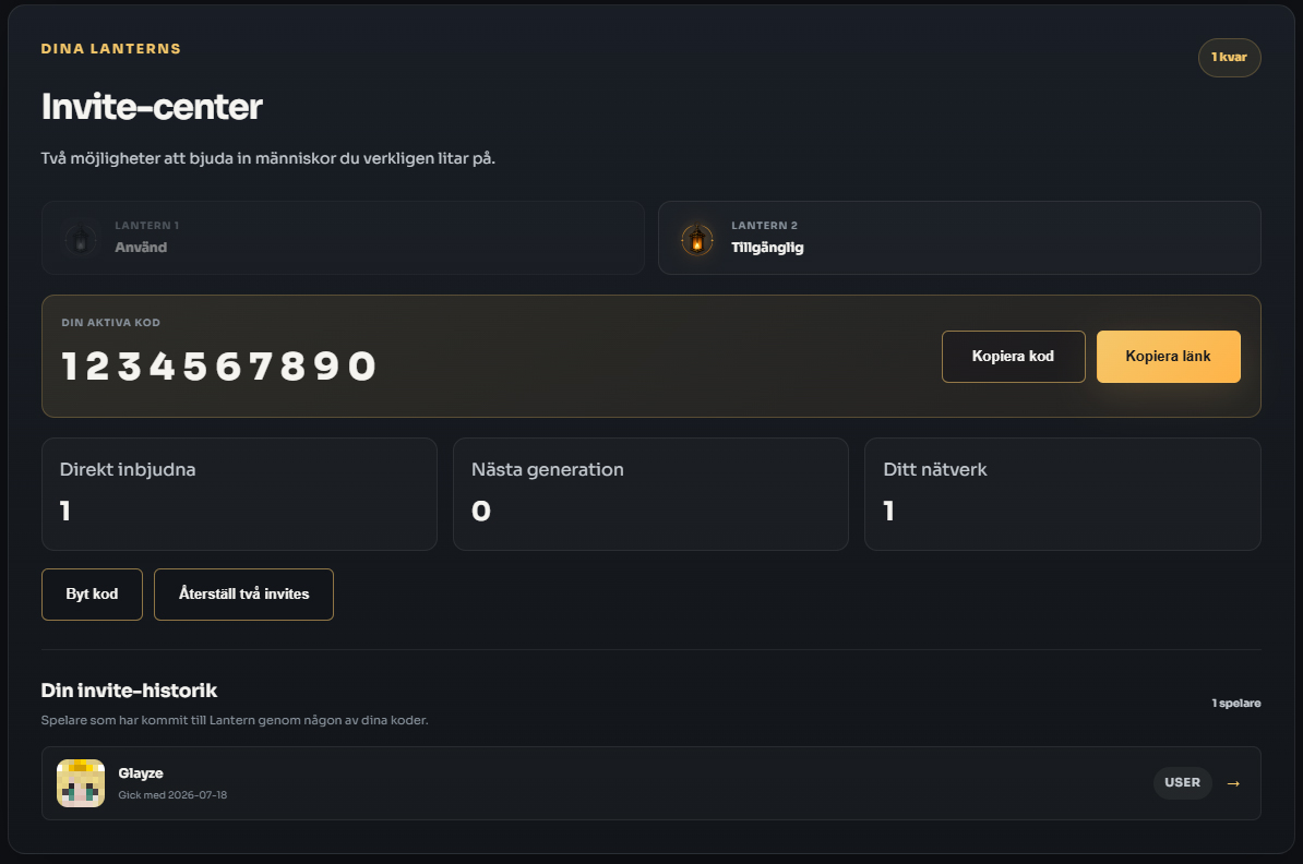 Vissa knappar kan saknas från din personliga dashboard